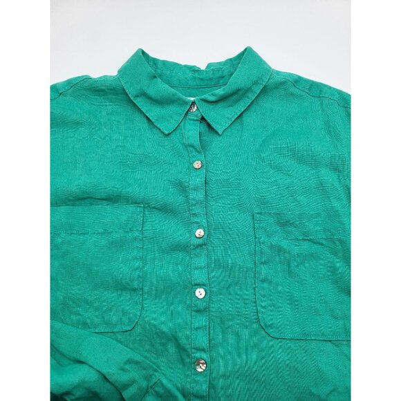 Rachel Zoe Women's XL Green 100% Linen Button Up Long Sleeved Blouse - Picture 8 of 8